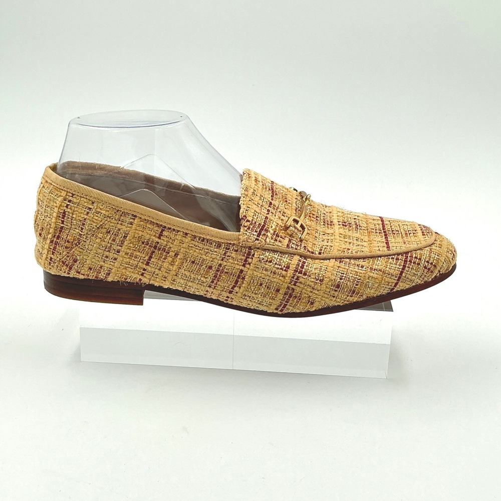 Sam Edelman Size 8.5 Horse Bit Loafer Beige Tweed Plaid Gold Hardware Loraine